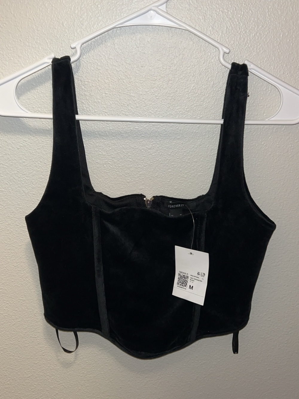 Forever 21 Black Velvet Corset Crop Top with Wide Straps